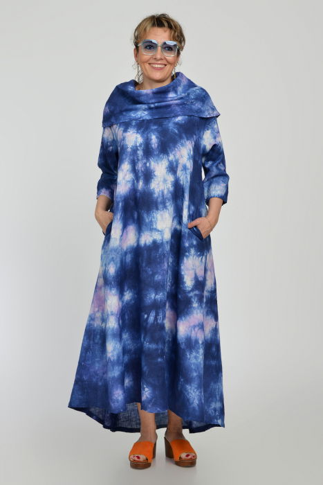 Rochie In Tie-Dye Bleumarin Shopika - Stil Boem