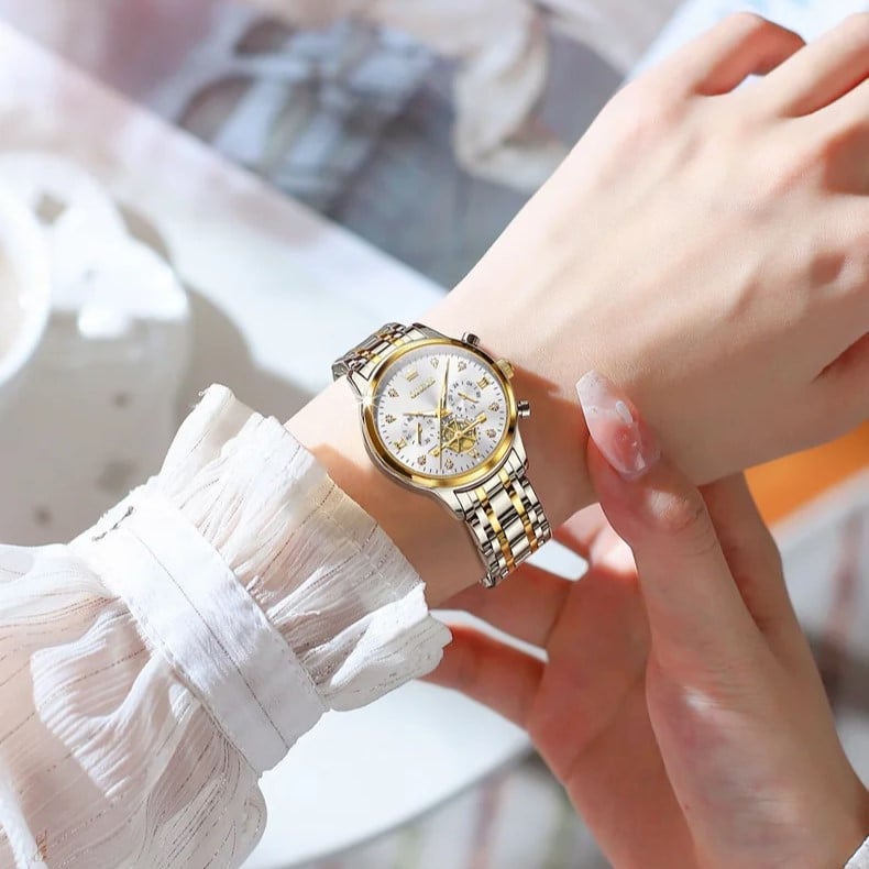 Ceas Olevs CS1603 Damă Eleganț Argintiu-Auriu - imagine 2