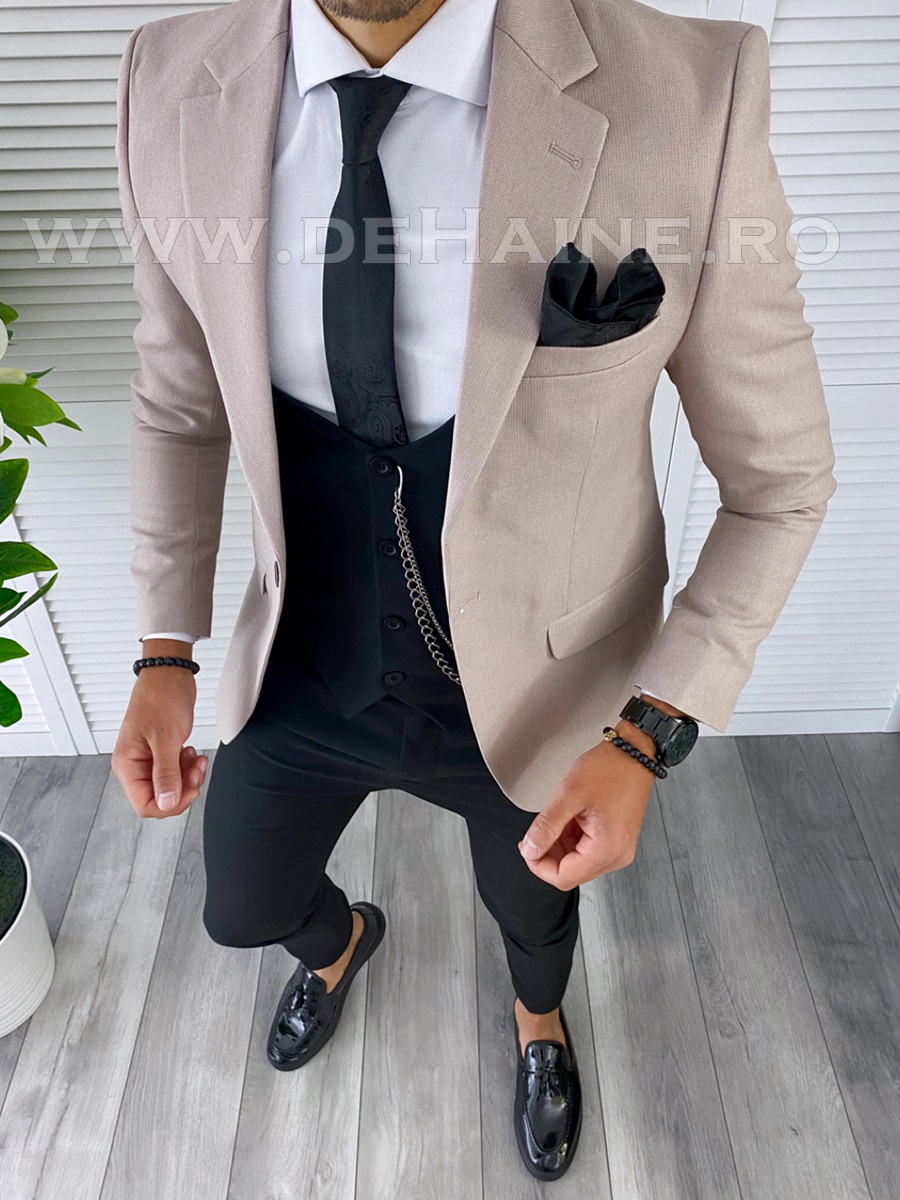 Sacou Bărbați Roz Pal Slim Fit Elegant