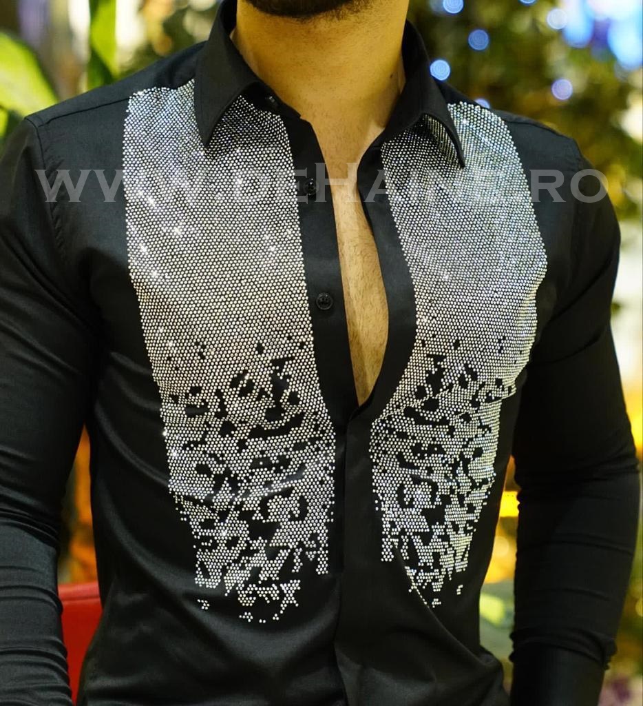 Cămașă Bărbați Neagră Slim Fit Elegantă