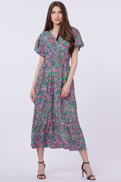 Rochie Paisley Verde Shopika | Talia Evidențiată - imagine 1