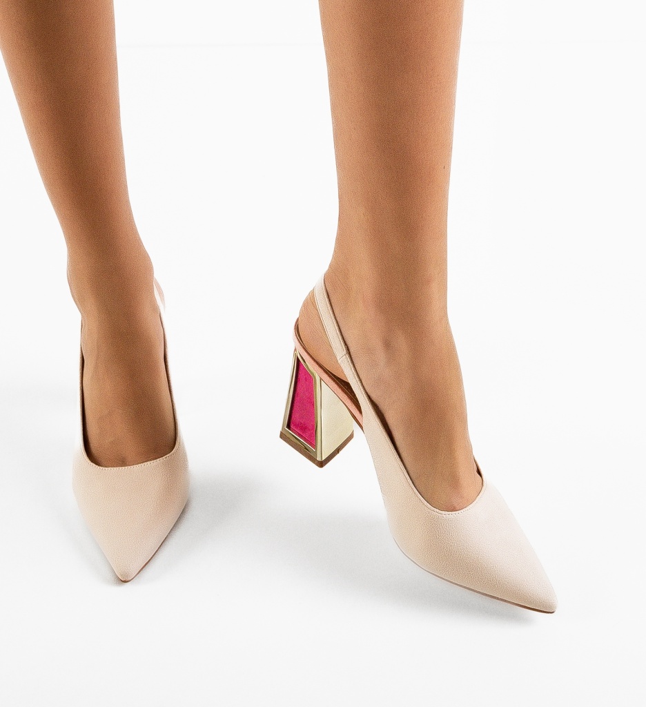 Pantofi Dama Nasim Bej cu Toc Elegant - imagine 2