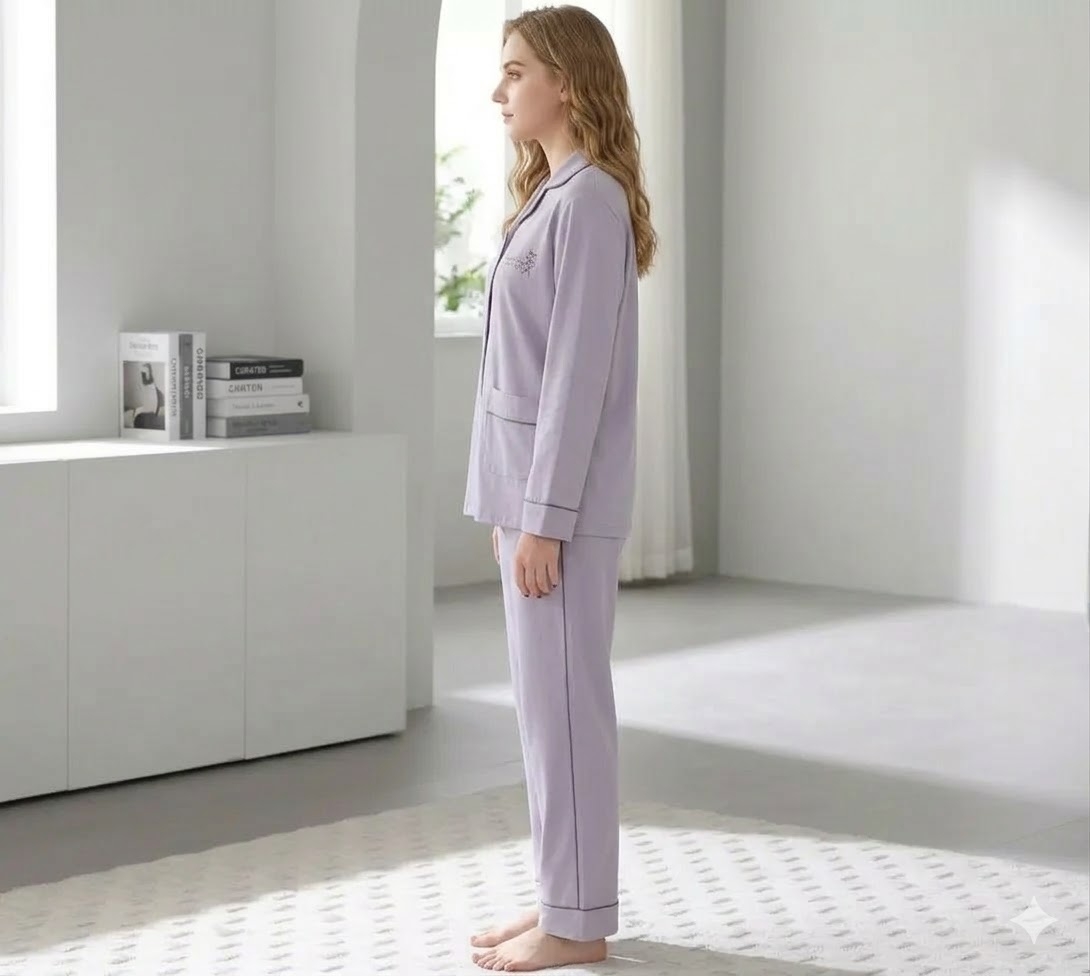 Pijama dama Warm Love Mov, 2 piese, Delis - imagine 3