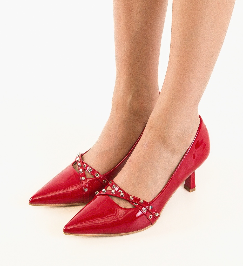 Pantofi Dama Mislav Rosii cu Toc Eleganți - imagine 3