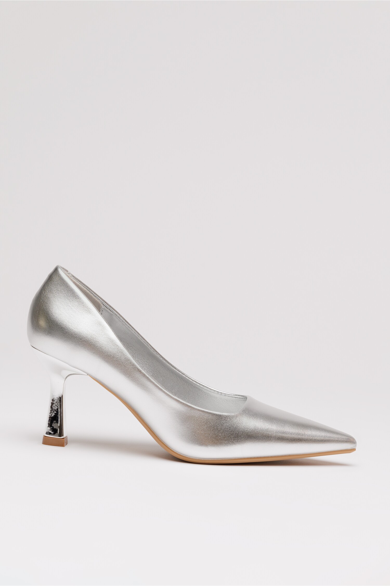 Pantofi Eleganți Argintii Metalizați cu Toc