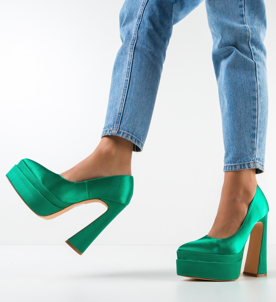 Carweb Pantofi Verzi cu Toc Eleganți - imagine 3