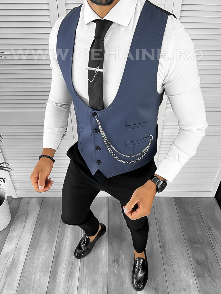 Vesta Barbati Albastra Slim Fit - Stil Versatil