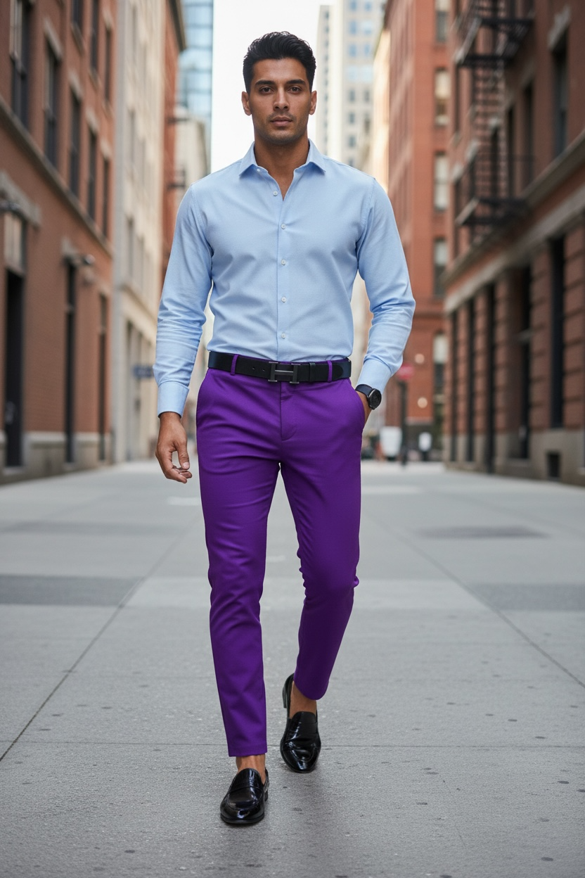 Pantaloni Eleganti Barbati Mov din Bumbac 100% - imagine 2