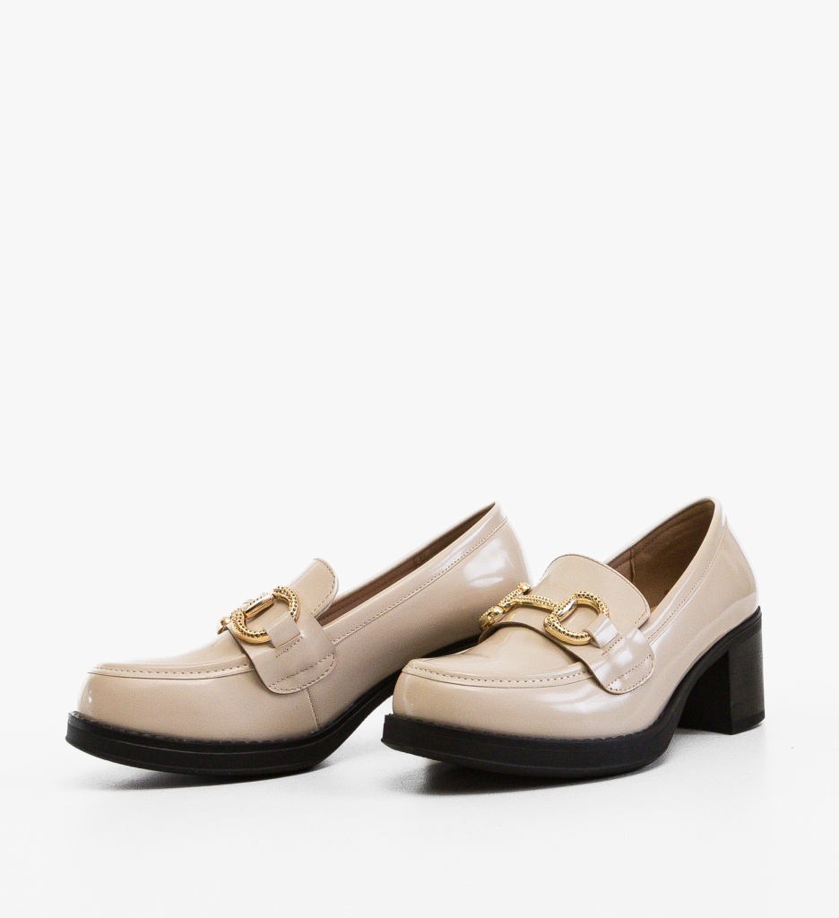 Pantofi dama Oander Bej eleganți cu toc - imagine 5