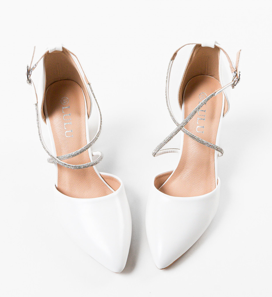 Pantofi Dama Doitei Albi Eleganți cu Toc - imagine 5