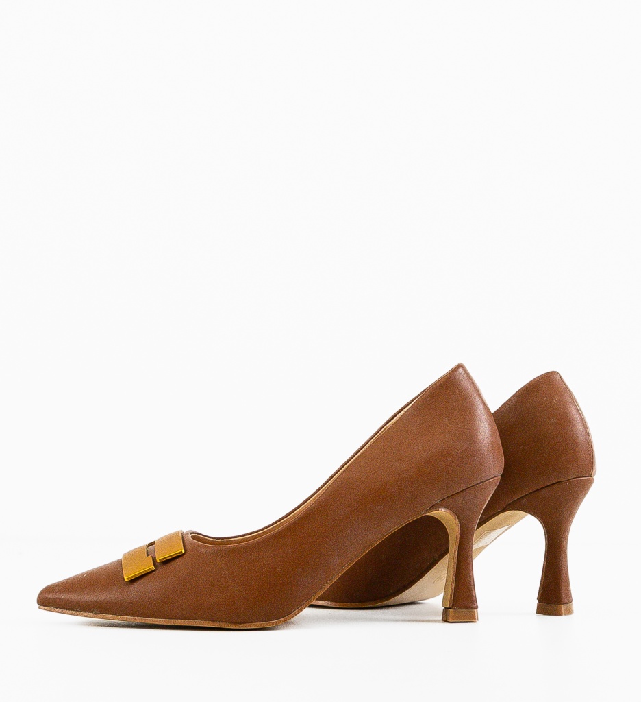 Pantofi dama Jaxy Camel cu toc elegant - imagine 7