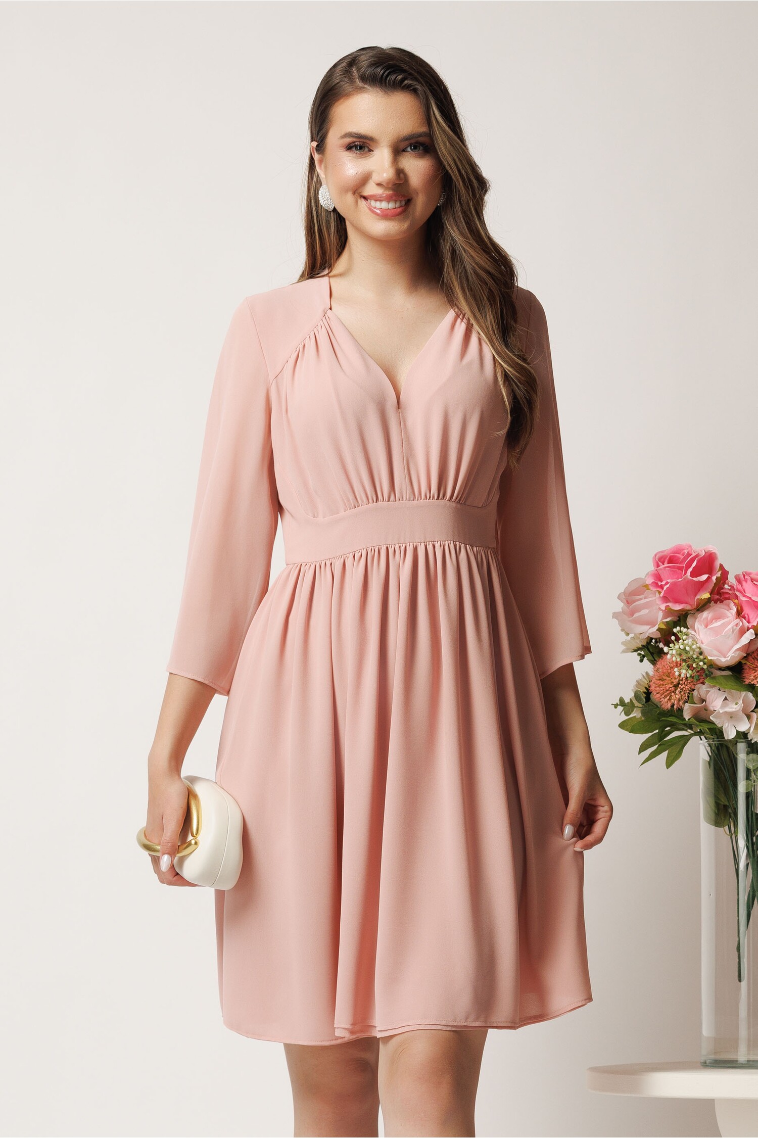 Rochie Midi Roz Eleganta din Voal | Cununie Civila