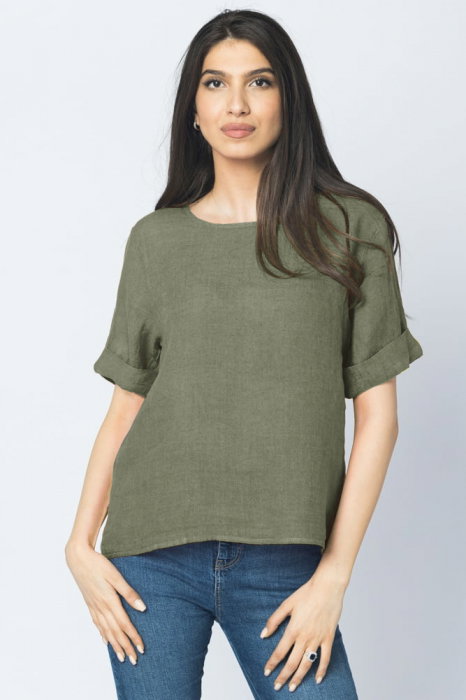 Bluza din in kaki Shopika cu nasturi pe spate