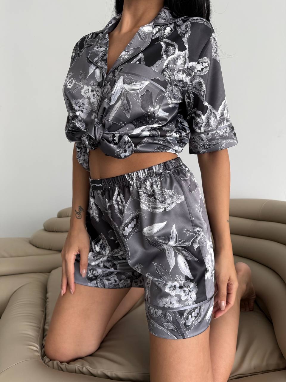 Set Pijama Dama 2 Piese Gri Floral Delis - imagine 5