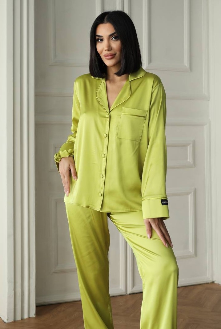 Set Pijama Dama 2 Bucati Verde Olive, Nasturi - imagine 6