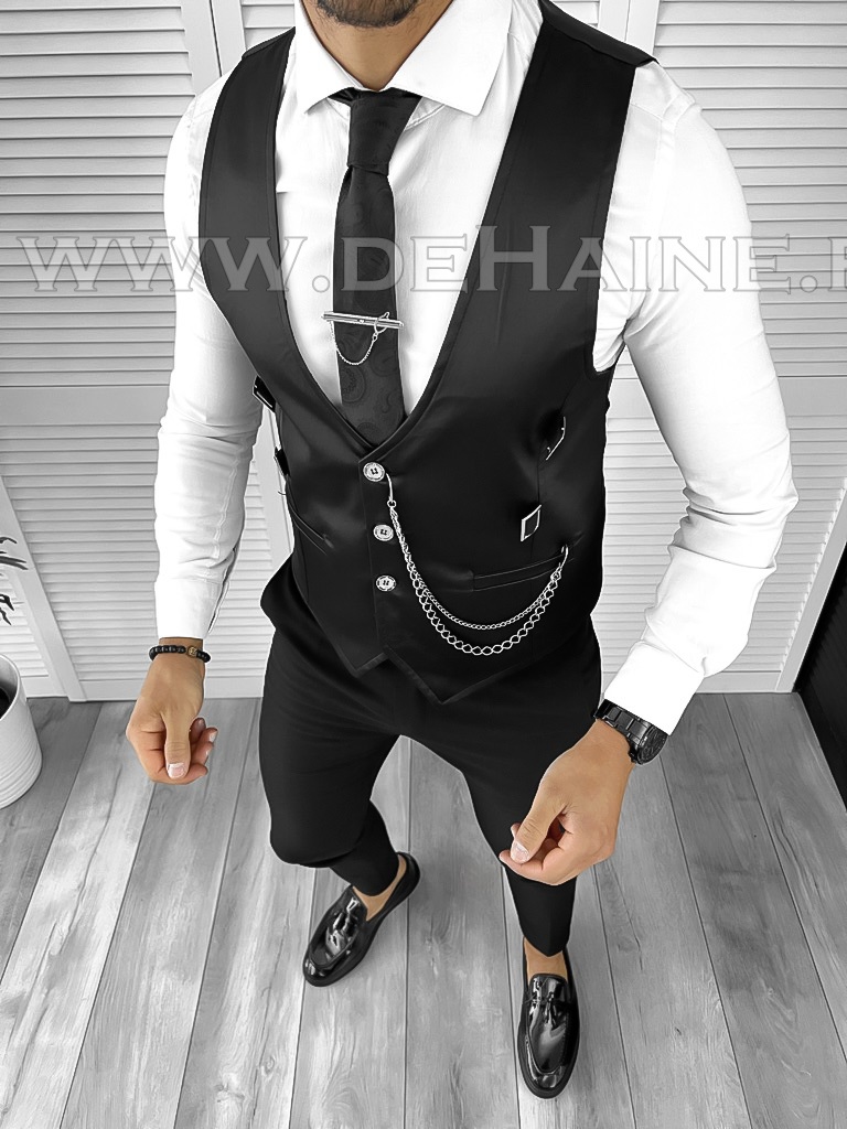 Vesta Barbati Eleganta Slim Fit Neagra | Bumbac