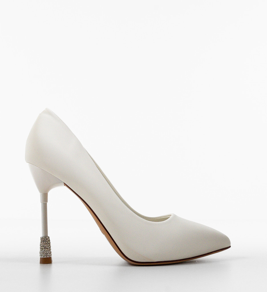 Pantofi Monserrat Albi Eleganți cu Toc - imagine 2