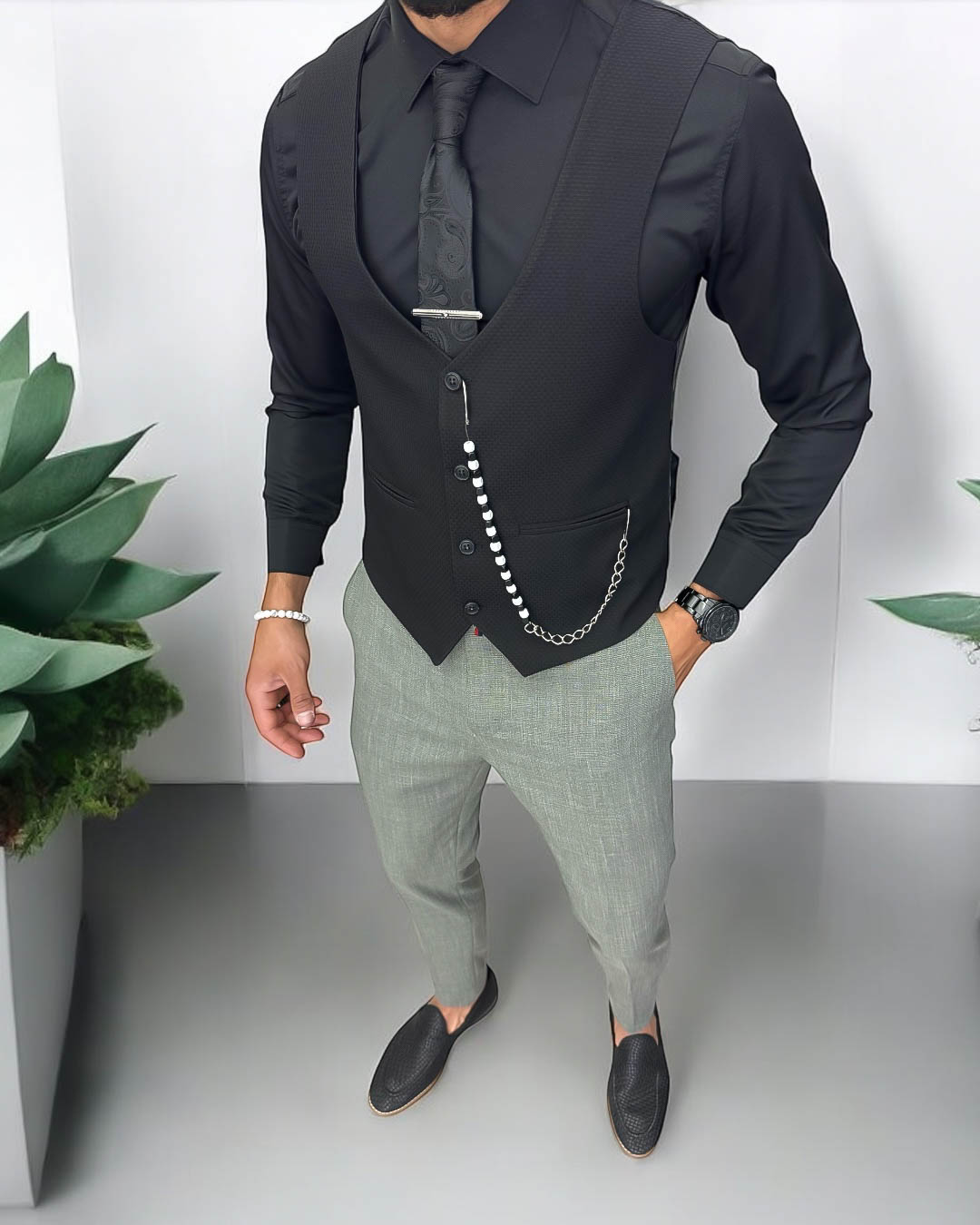 Compleu Barbati Slim Fit Vesta și Pantaloni Eleganți