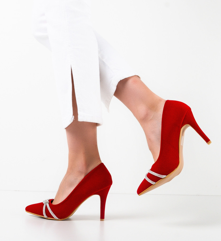 Pantofi Dama Rosii cu Toc Eleganți - imagine 2