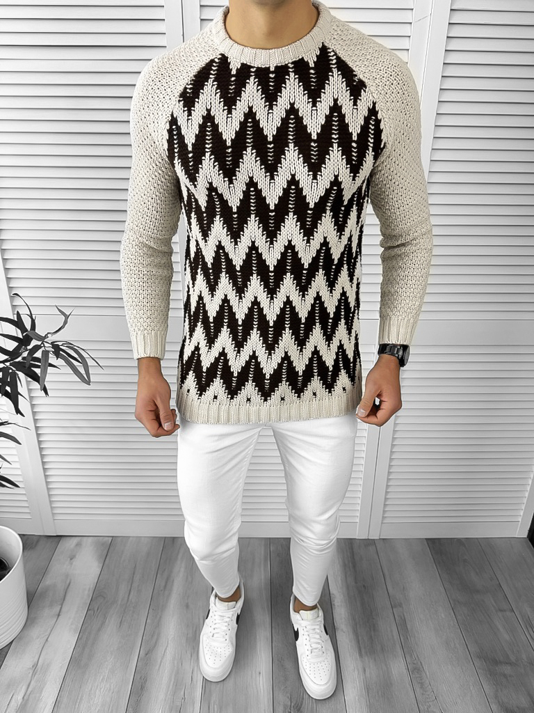 Pulover Barbati Slim Fit Bej Stil Zara Eleganta