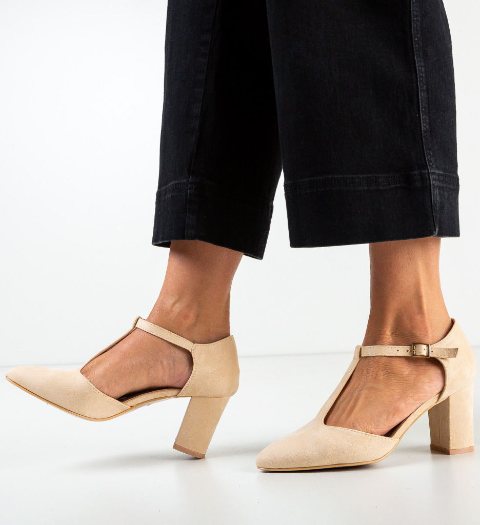 Pantofi Serio Bej cu Toc Elegant - imagine 2