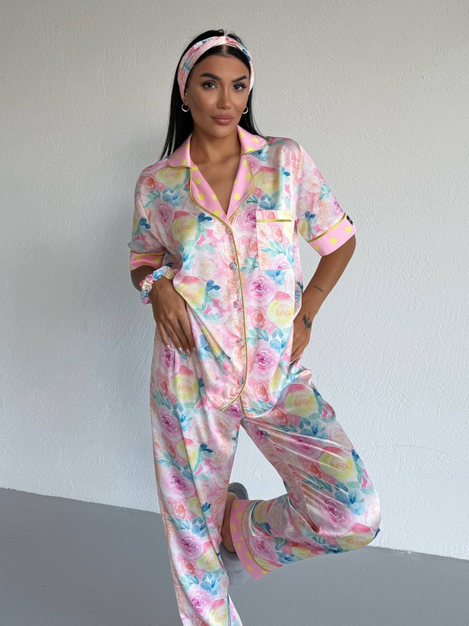 Set Pijama Dama 2 Piese Nasturi Delis