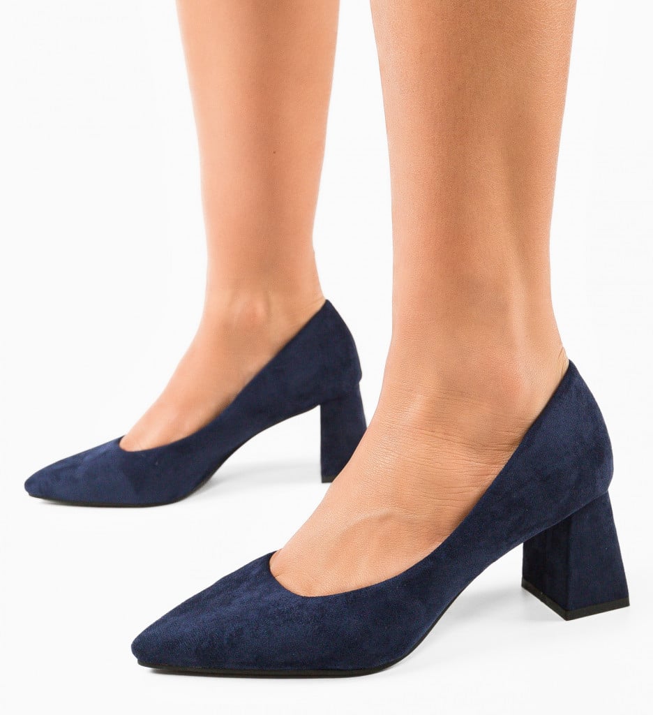 Pantofi Eleganți Adria Bleumarin cu Toc - imagine 2