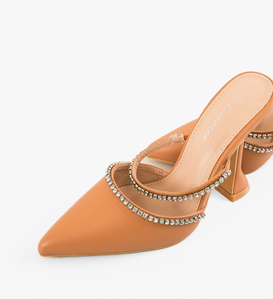 Pantofi Dama Leslie Portocalii cu Toc Eleganți - imagine 5