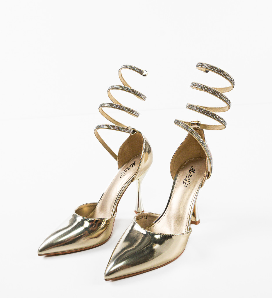 Pantofi Dama Auriu cu Toc Eleganți Malata - imagine 4