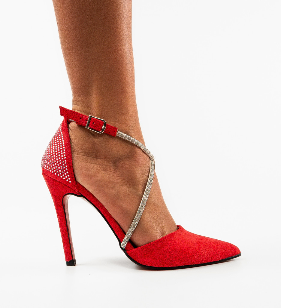 Pantofi dama Roccala rosii cu toc elegant - imagine 4