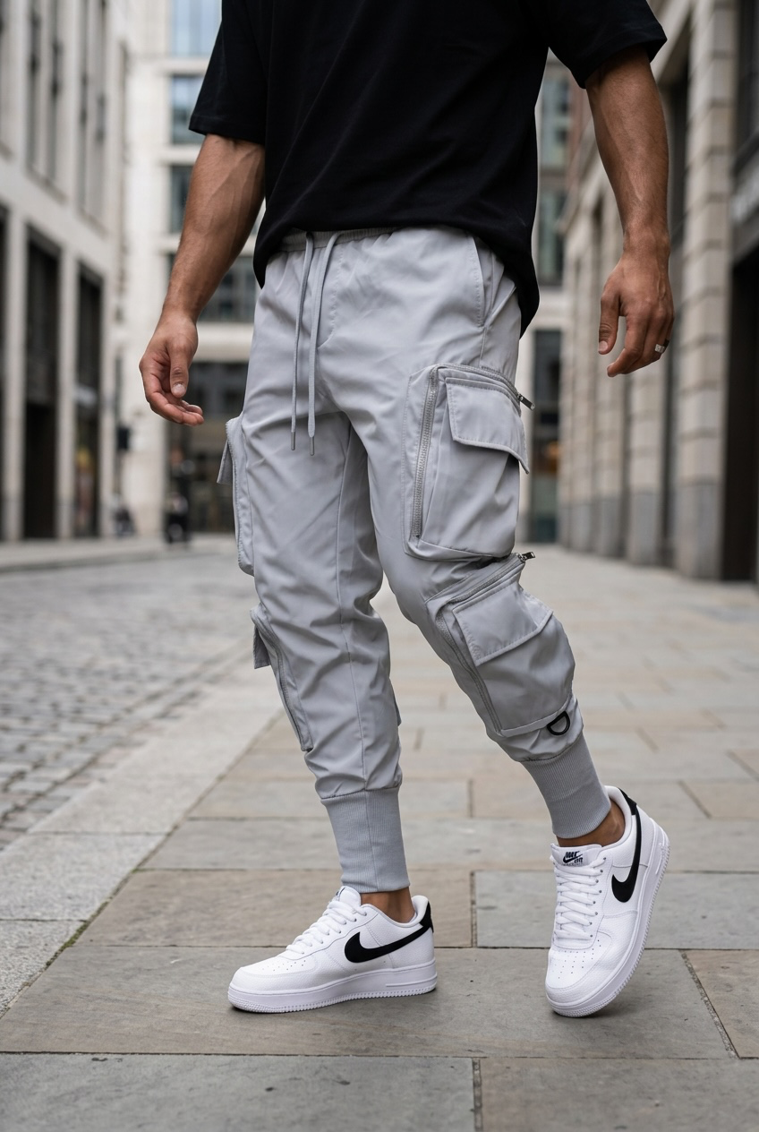 Pantaloni de trening cargo  gri  conici y093 O3-3.1