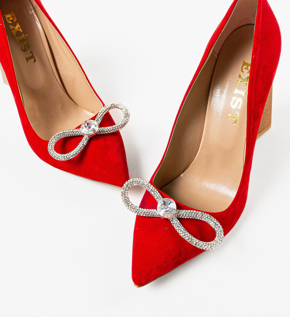 Pantofi Catifea Rosii cu Toc | Stil Elegant - imagine 3