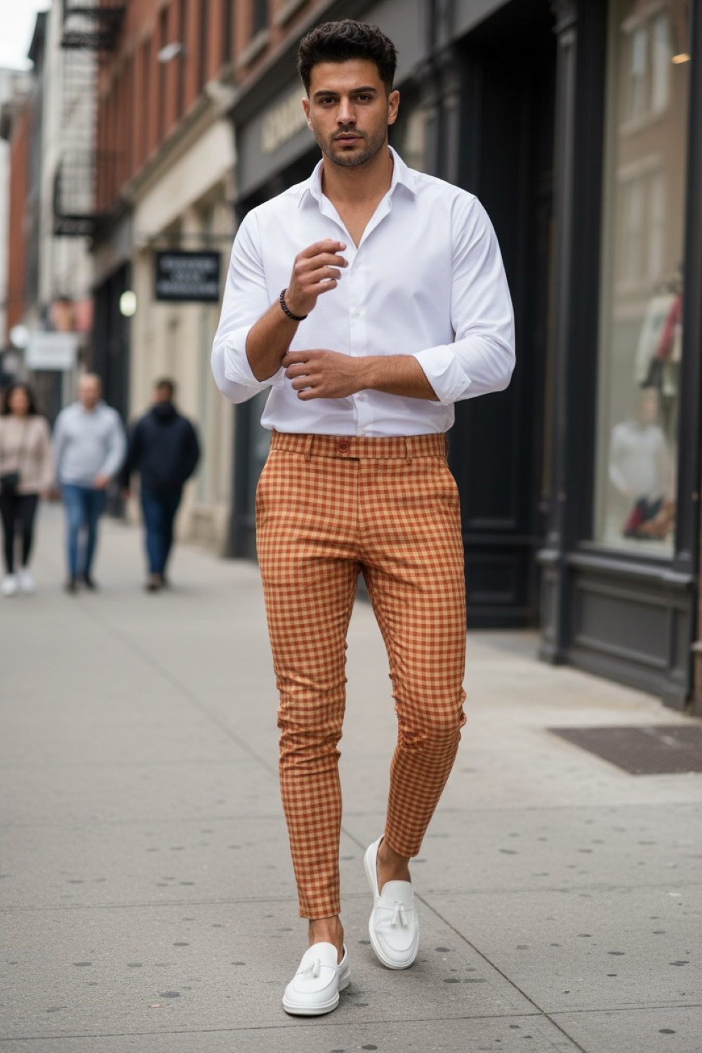 Pantaloni Barbati Eleganti Carouri Bumbac - imagine 2
