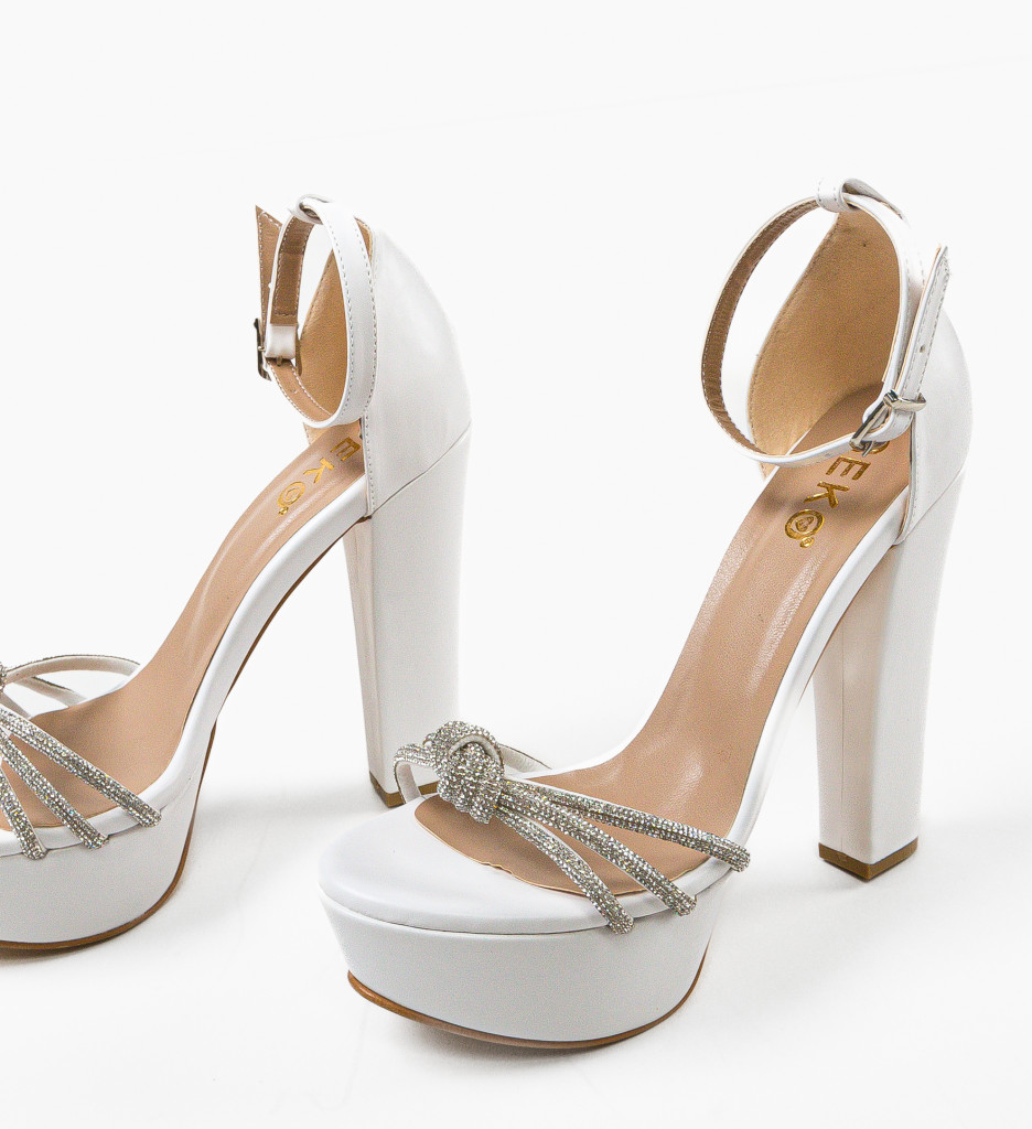 Sandale Nevara Albe Elegante cu Toc - imagine 7
