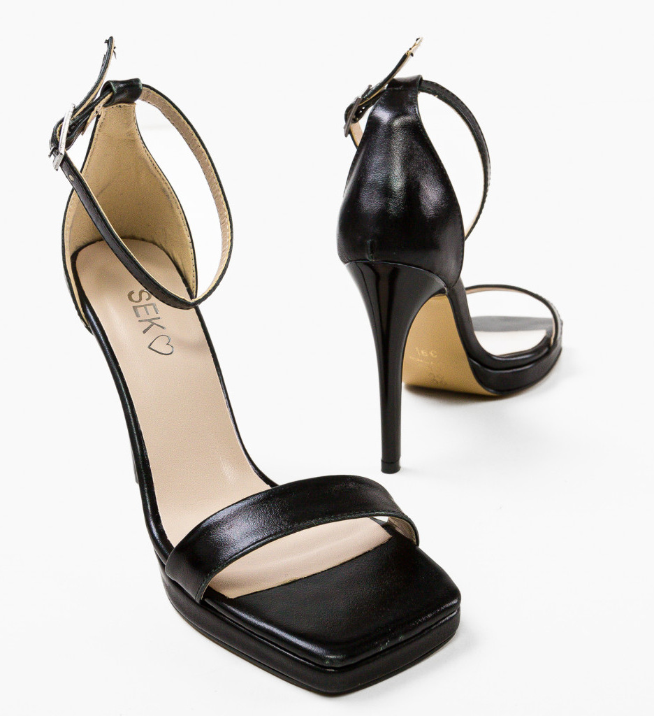 Sandale Dama Grigo Negre cu Toc Elegant