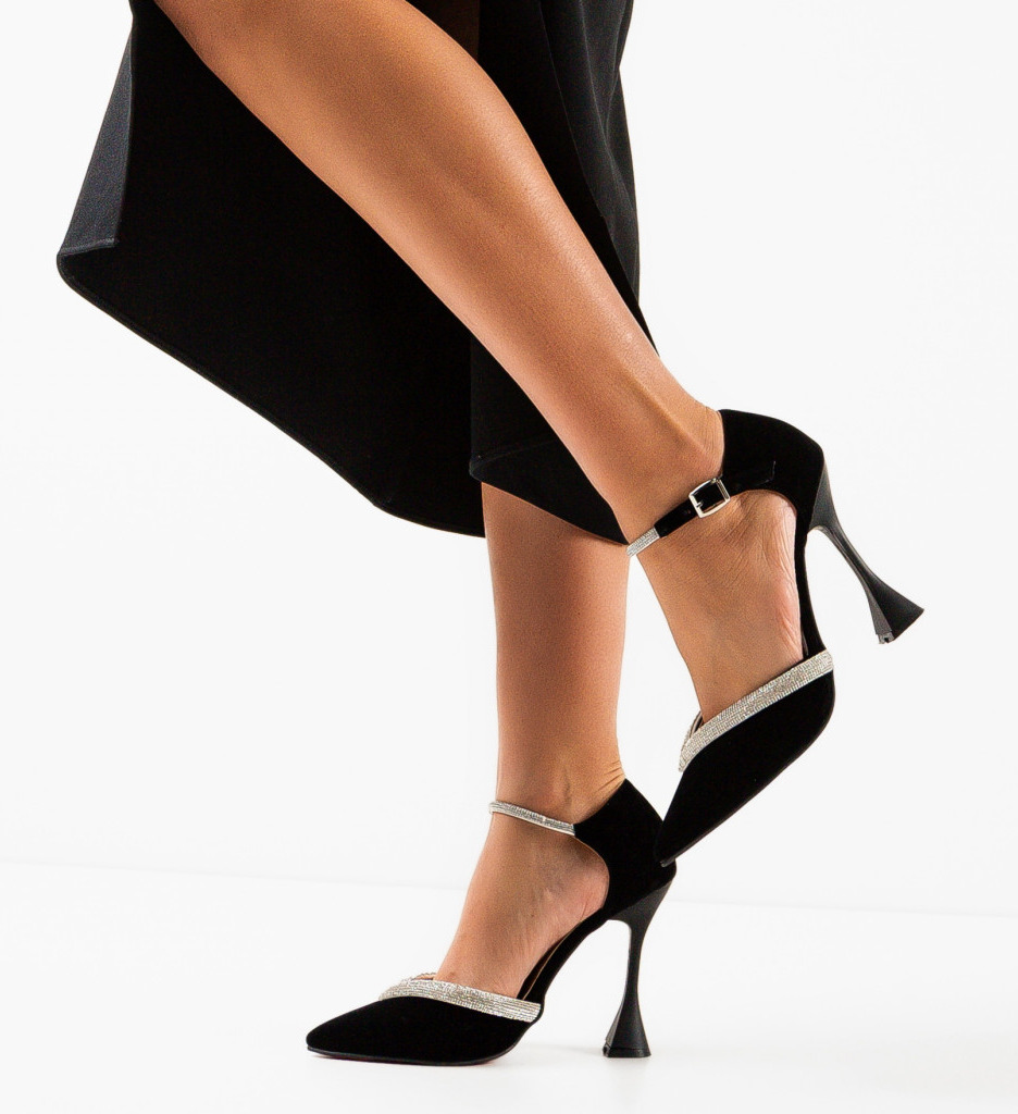 Pantofi Dama Nyert Negri cu Toc Eleganți - imagine 2