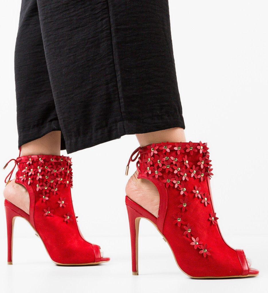 Botine Flowera Rosii - Eleganță și Stil - imagine 3