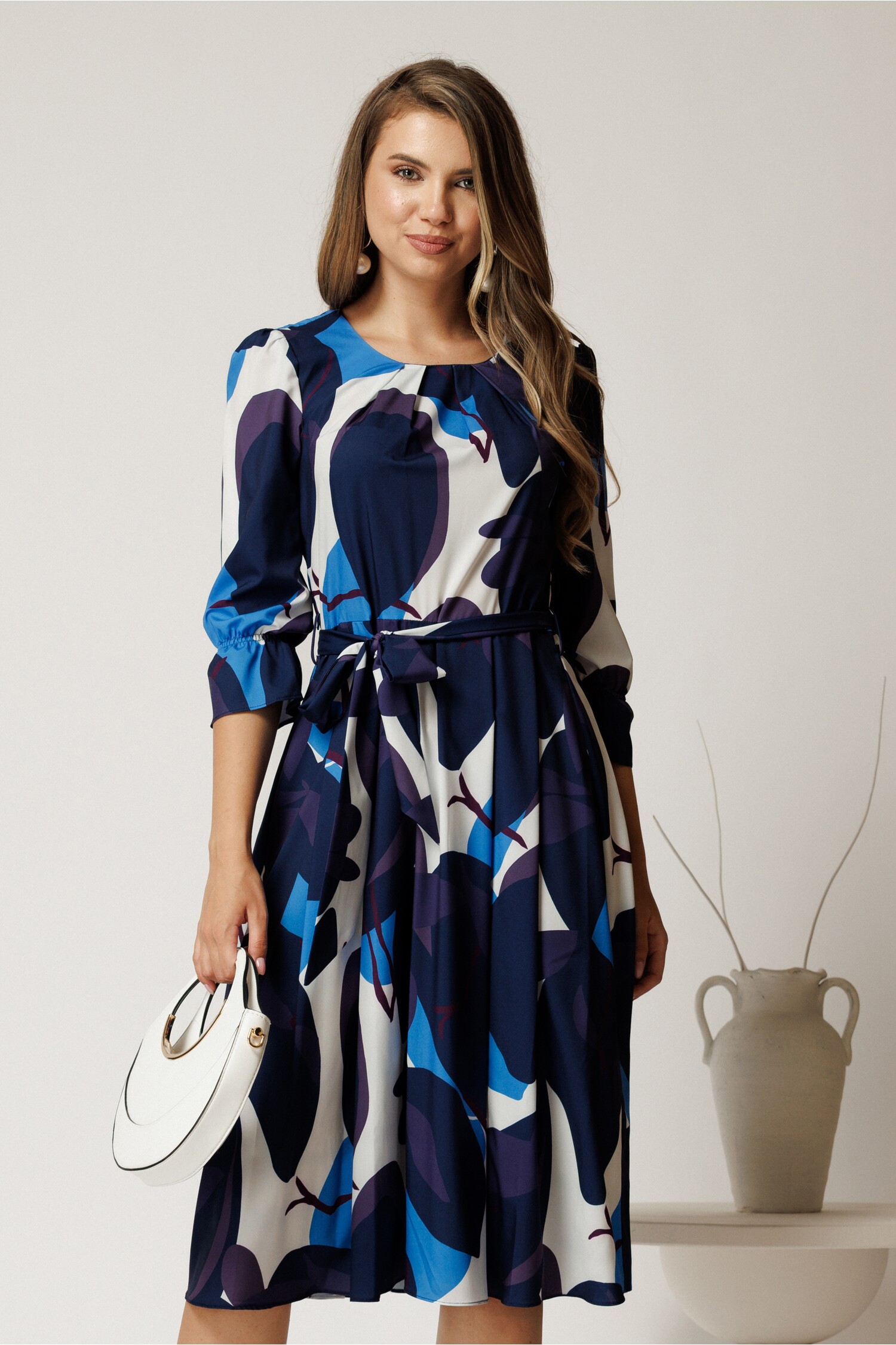 Rochie Midi Voal Imprimeu Albastru | Cununie Civilă