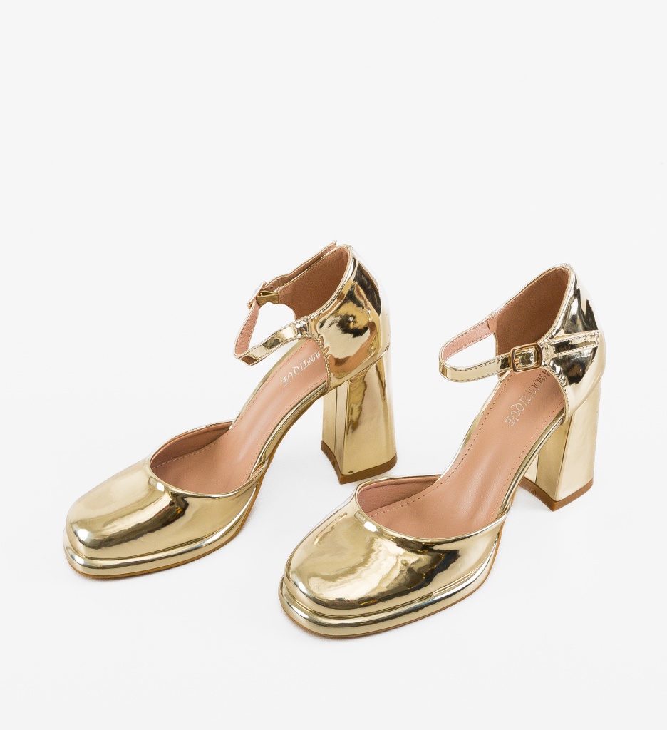 Pantofi Dama Frazer Aurii Eleganți cu Toc - imagine 12