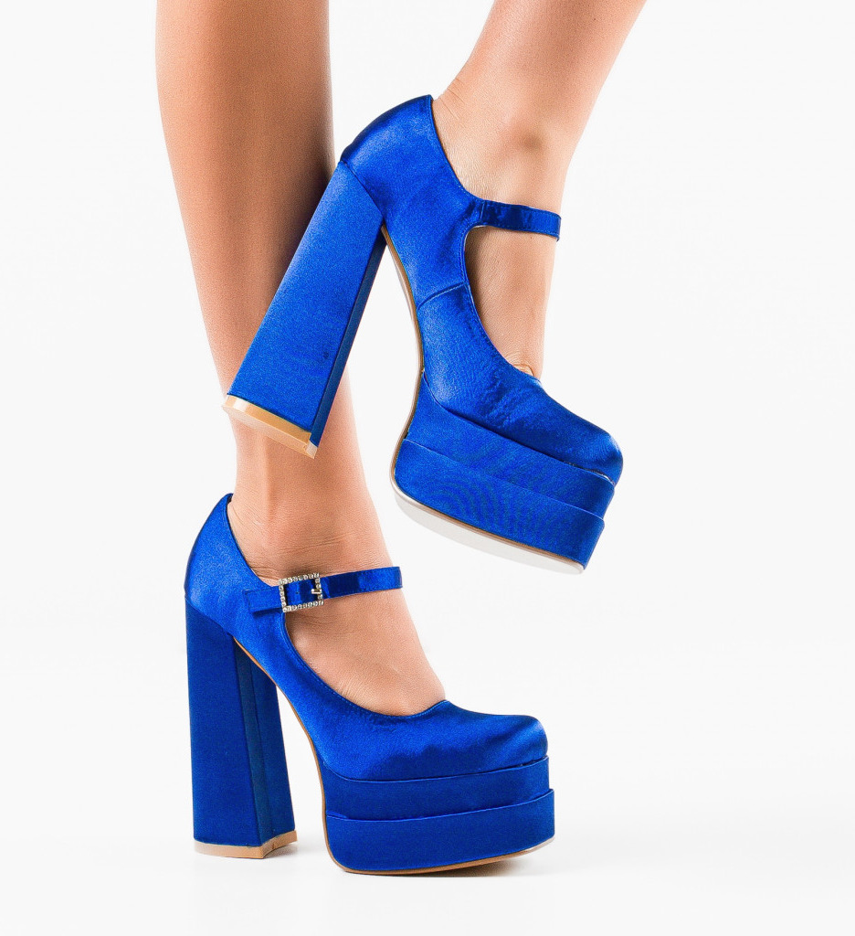 Pantofi Dama Appro Albastri cu Toc Eleganți - imagine 3