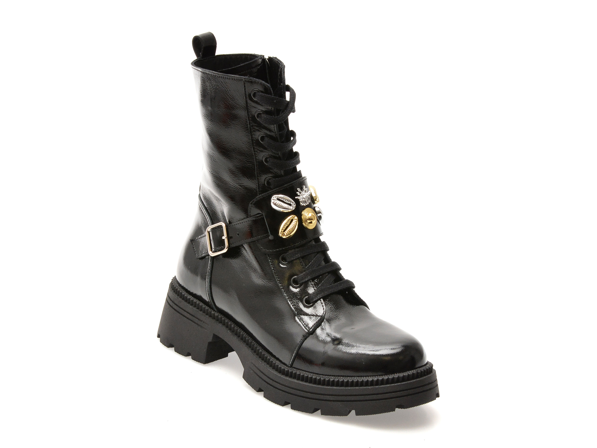 Bocanci GRYXX negri din piele lacuită