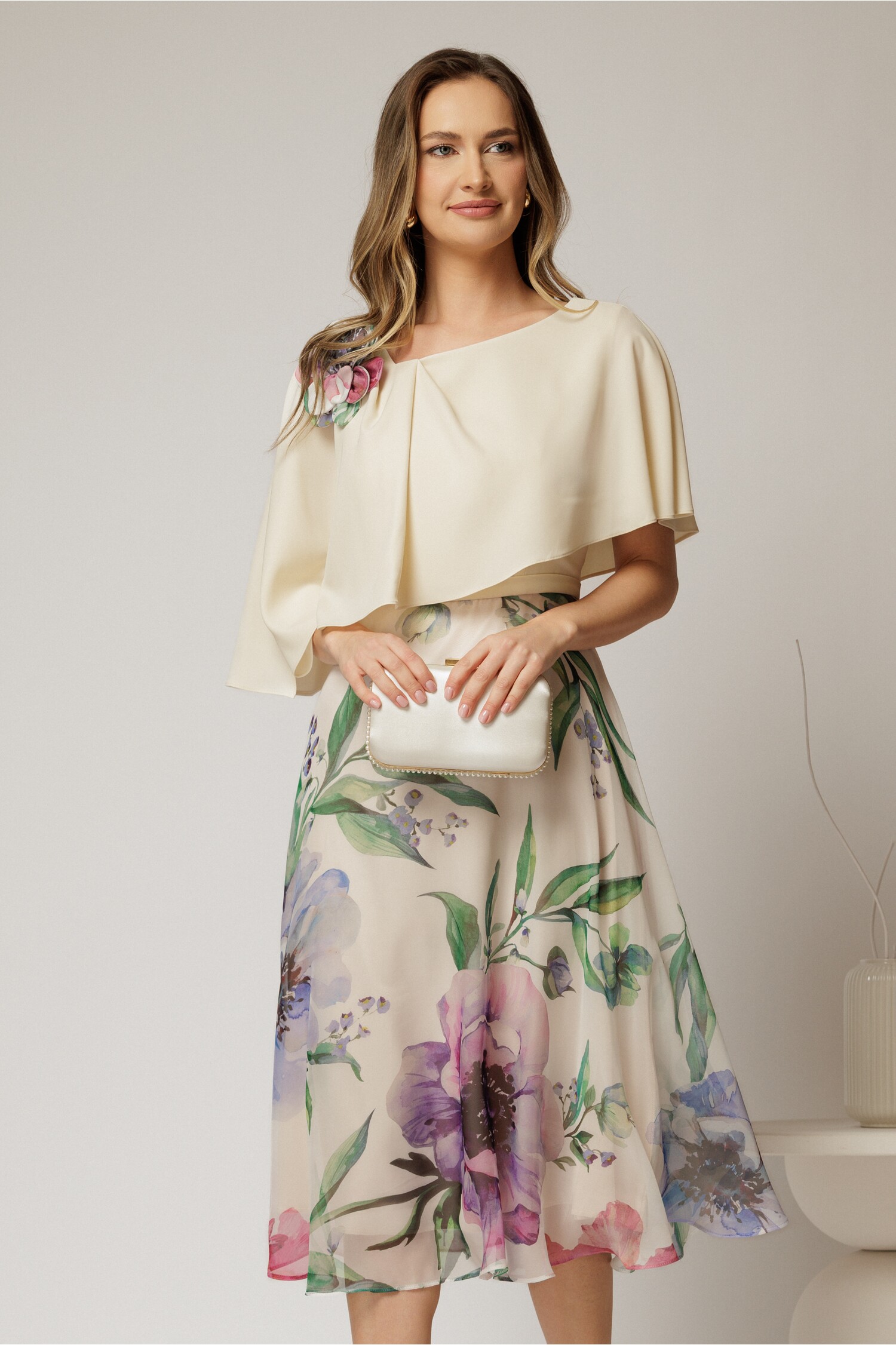 Rochie Midi Ivoar Florală Ocazie Elegantă