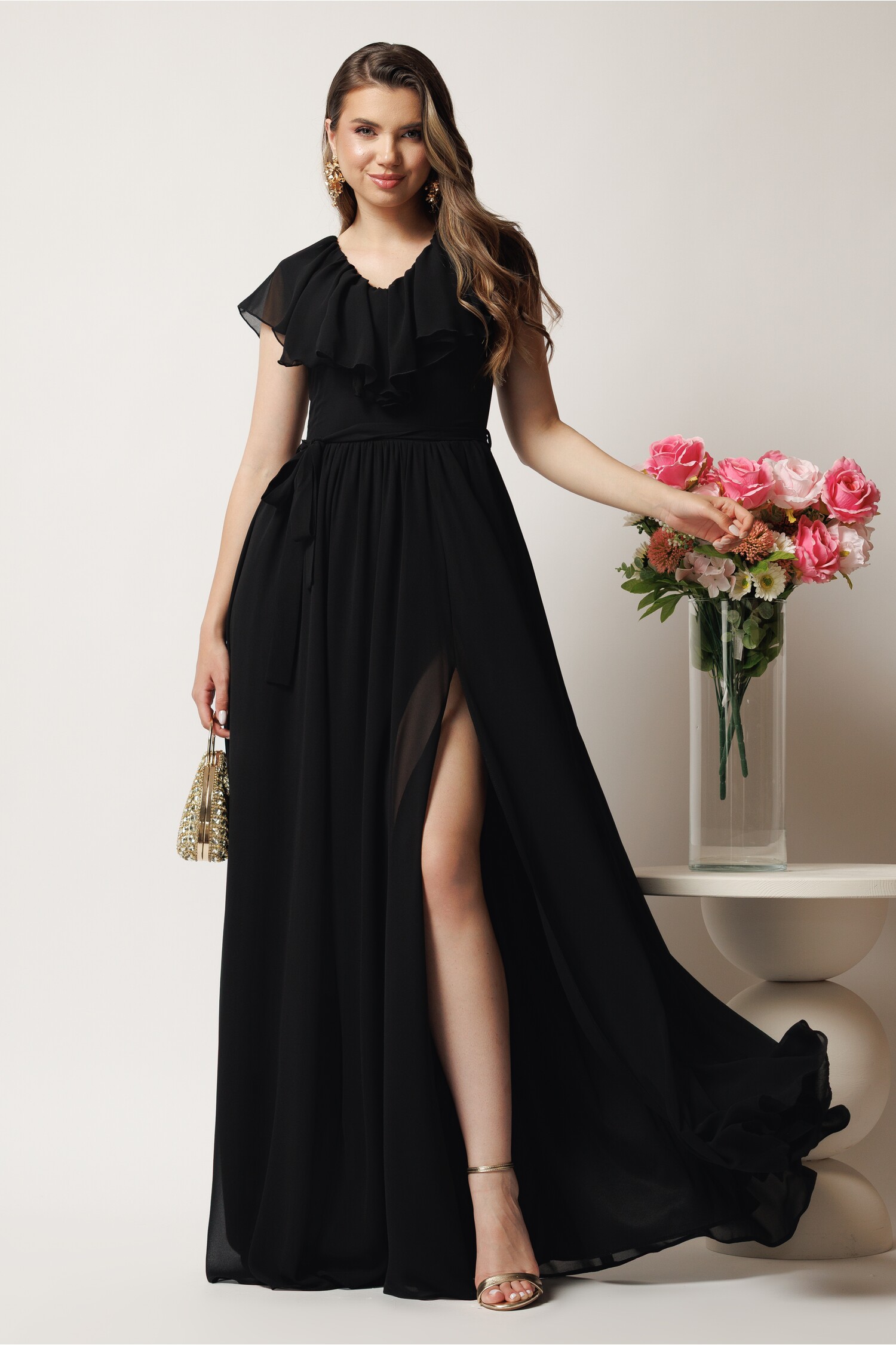 Rochie Neagra Lunga Eleganta | DY Fashion