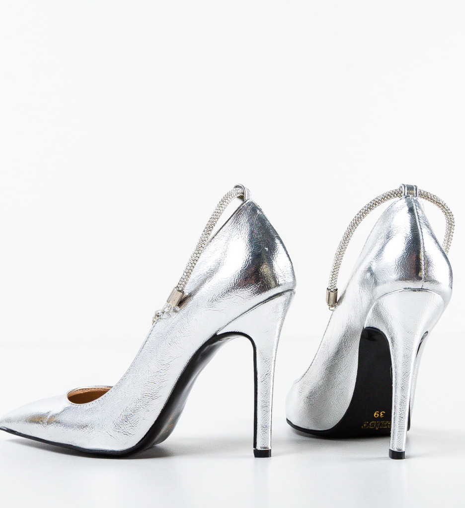 Pantofi Alesya Argintii cu Toc Eleganți - imagine 8