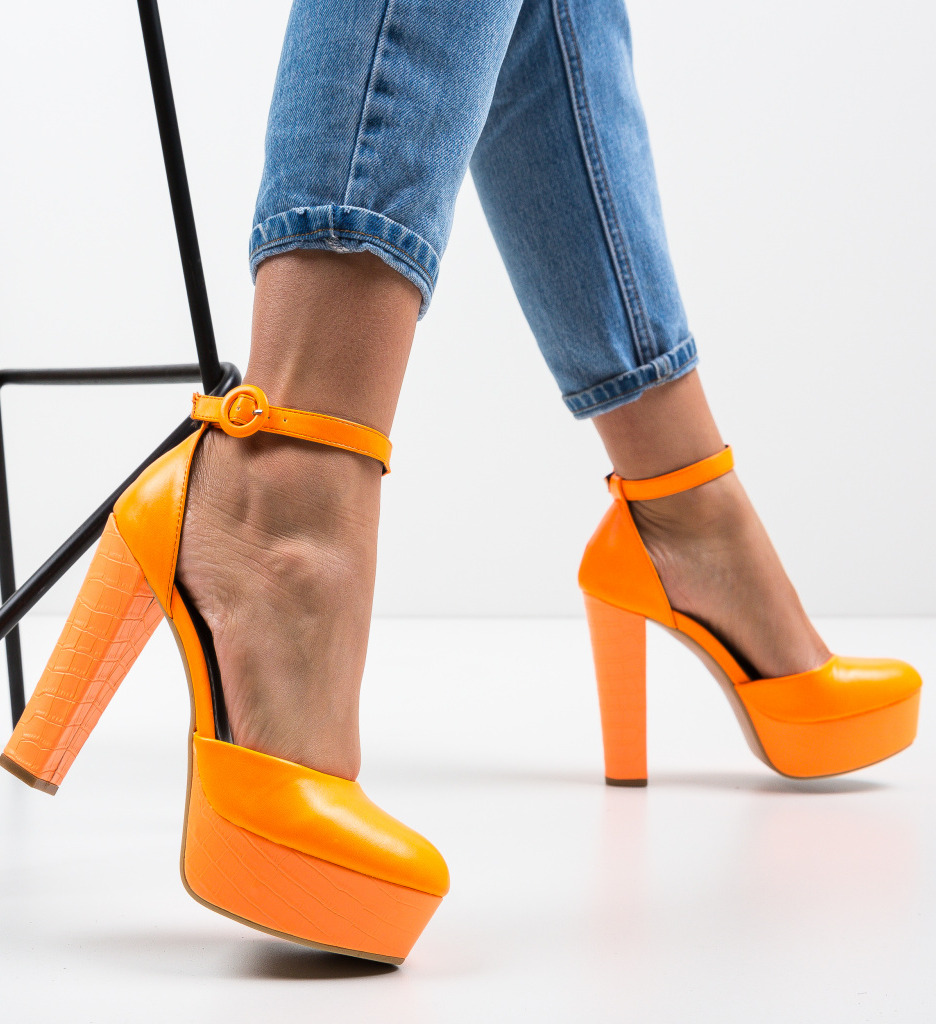 Pantofi Krista Portocalii Neon Eleganți - imagine 2