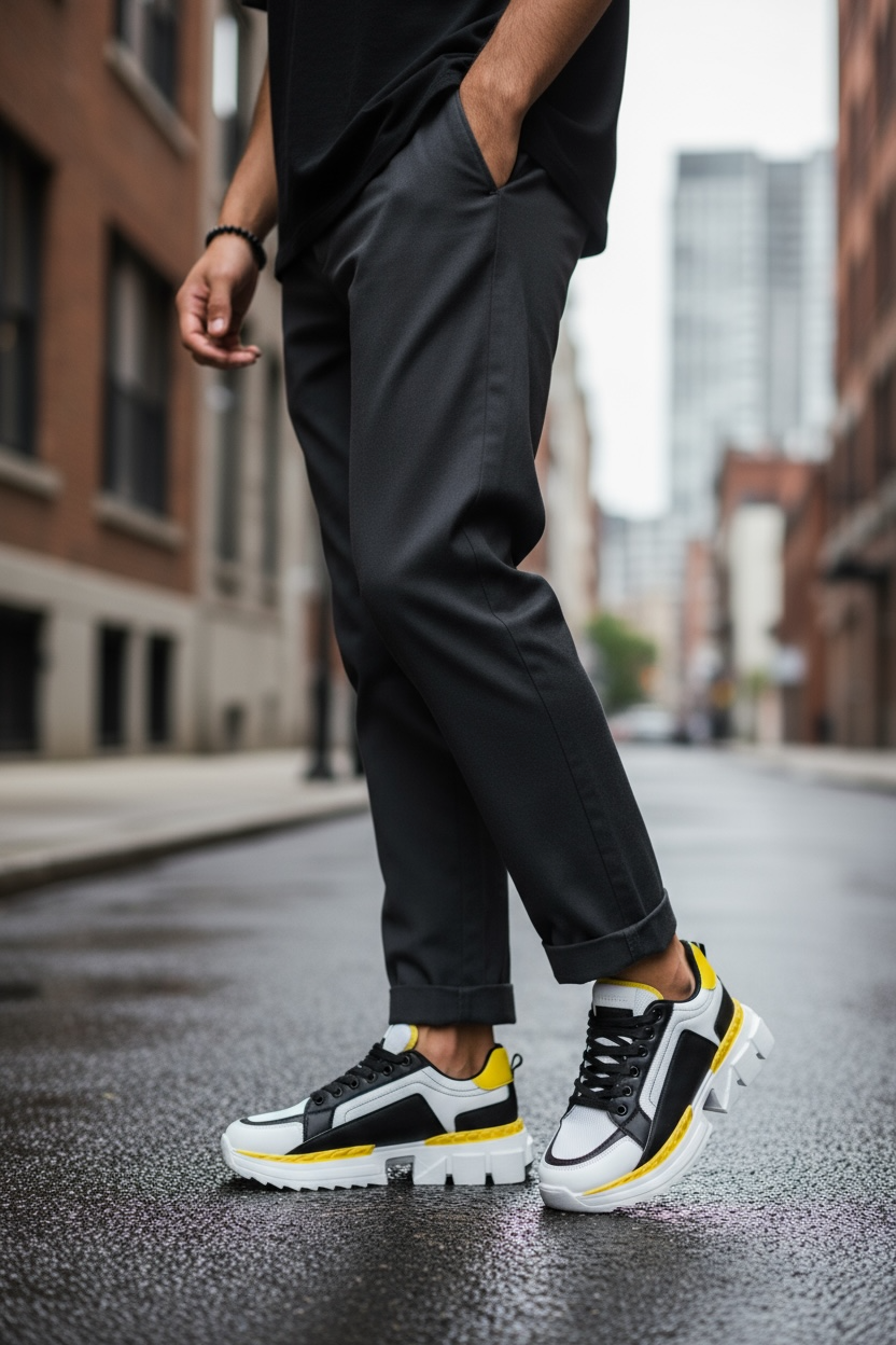 Adidași Casual Albi-Galbeni LM052 | Confort Maxim - imagine 2