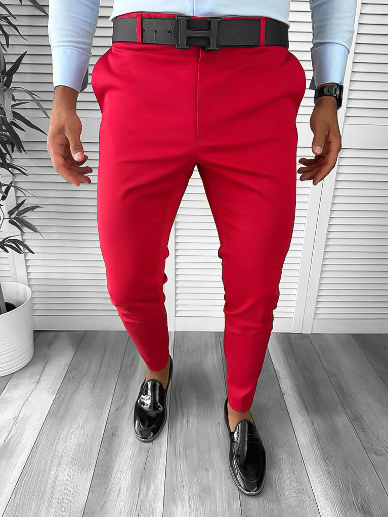 Pantaloni Eleganți Bărbați Roșii - Stil Office