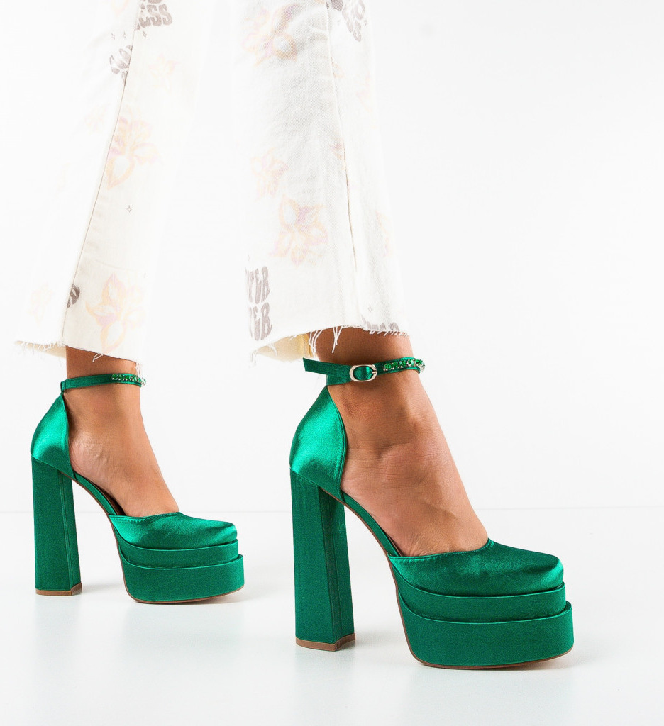 Pantofi Dama Sarah Verzi cu Toc Eleganți - imagine 3