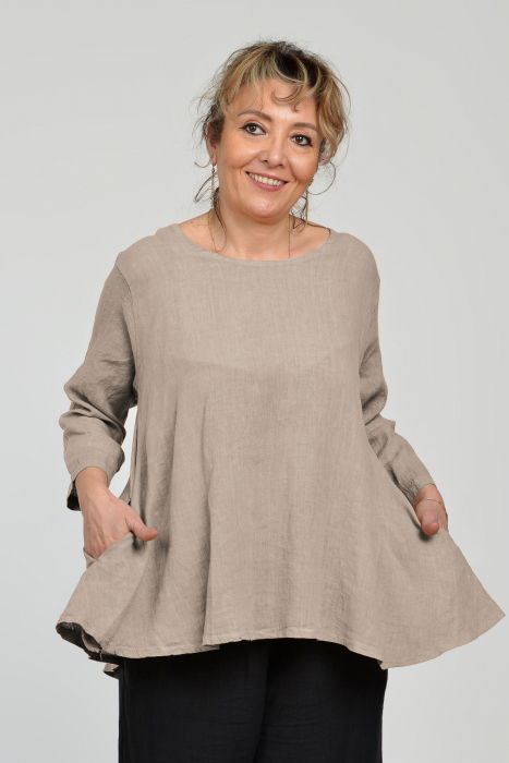 Bluza din In Evazată Bej - Shopika
