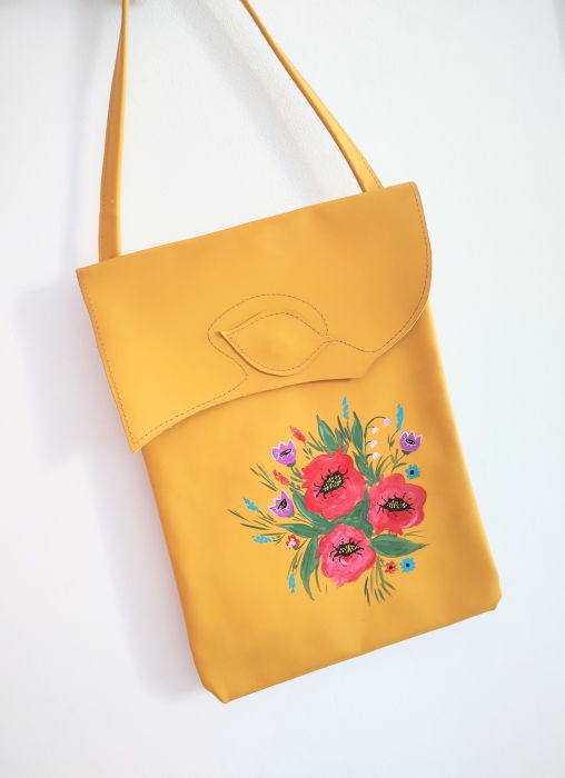 Geanta Handmade Unică Shopika cu Flori Pictate